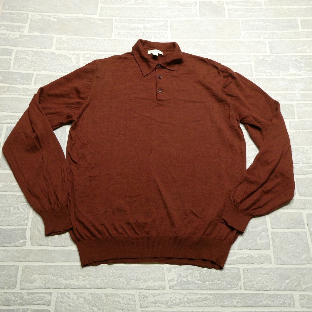 John W. Nordstrom Sweater Mens Large Long Red Merino Wool‎ Collared Lightweight